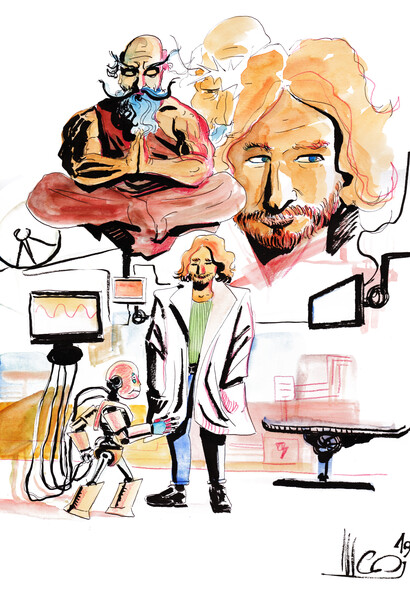 Niccolò Pizzorno - Catorchio nel laboratorio dello scienziato Dio Lug, studio preparatorio per  il libro di prossima pubblicazione  “Mammoy” di Patrizia Boi, Casa Editrice “dei Merangoli”