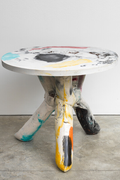 Misha Kahn, Heyerdahl Table, 2014, Concrete and Pigment, 27.75 x 29.75 x 31.25 inches. Courtesy of Misha Kahn and Friedman Benda. Photography: Adam Reich
