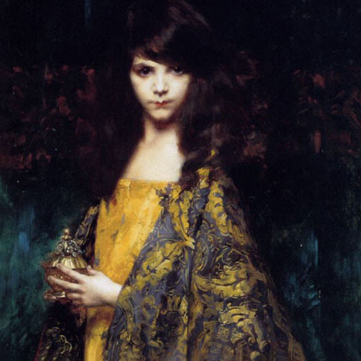 Juana Romani, Angelica, olio su tavola, 129x69, 6 cm, Ubicazione ignota, (1898). La sua ispirazione, legata ad una profonda riflessione sull’universo femminile, è molte volte rivolta a personaggi biblici, letterari, melodrammatici, storici, cui la pittrice concede le proprie sembianze diverse volte