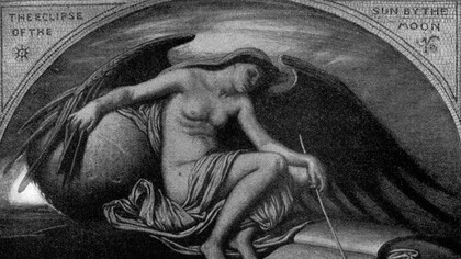 "El eclipse de Sol por la Luna", ilustración, Elihu Vedder, 1922