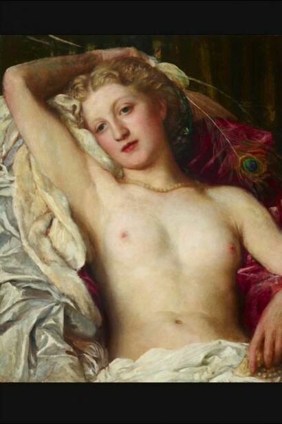 George Frederic Watts, Study with Peacock Feathers 1862-65, Oil on canvas, Pre-Raphaelite Inc. by courtesy of Julian Hartnoll. Courtesy of Mitsubishi Ichigokan Museum, and Windam Inc., Tokyo, Japan.  
