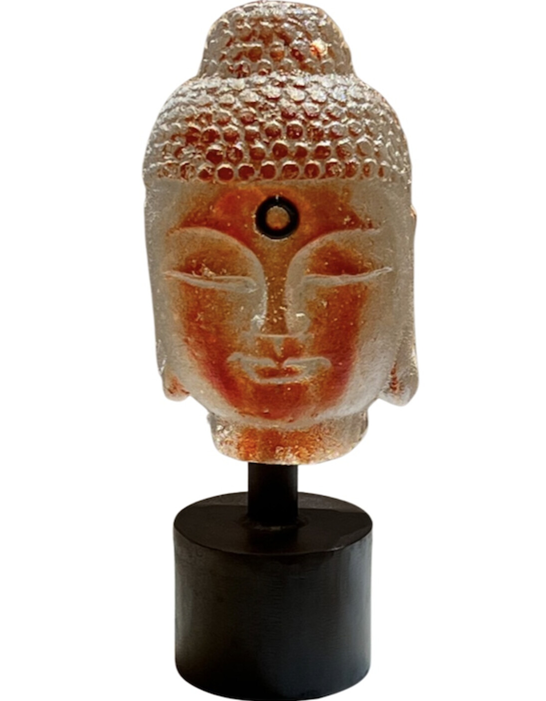 Marlene Rose, Mini Buddha red, 2022, sand cast glass & steel, 10x4 inches