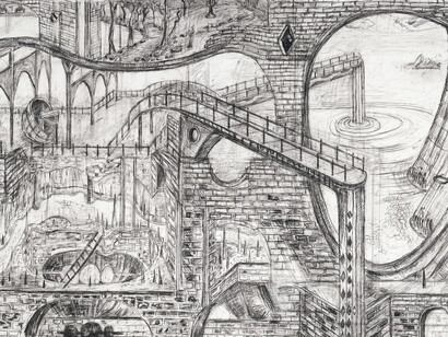 Au carrefour des vents, 2015
Pierre noire, fusain et graphite sur papier 114 x 210 cm. Detail 