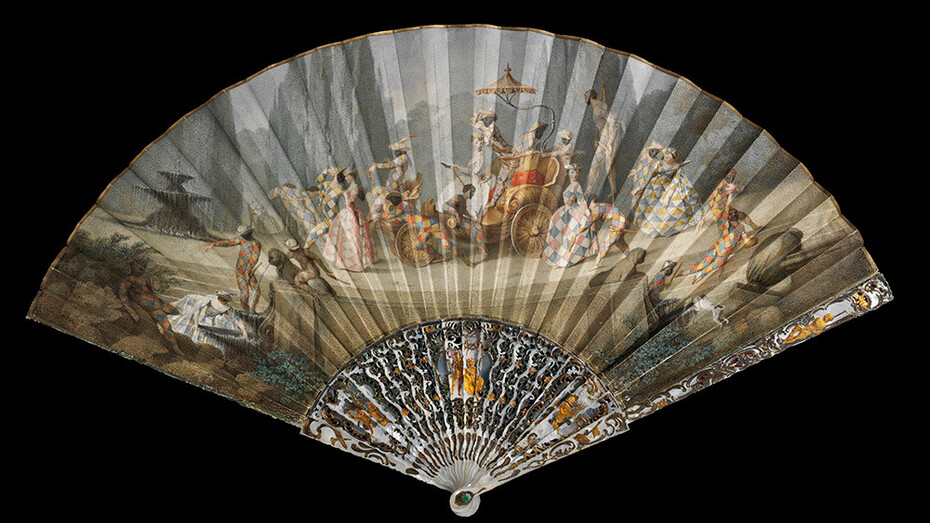 Fan with the Triumph of Harlequin, about 1750, Rome, Italy. Museum no. T.153-1920. © Victoria and Albert Museum, London