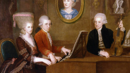 Retrato de la familia Mozart hacia 1780, obra de Johann Nepomuk della Croce