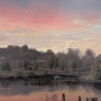 William Partridge Burpee, New England village at sunset (detail), late 1870s. Courtesy of Childs Gallery