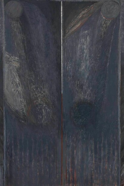Sam Windett, Untitled (grey), 2014, oil, wax, marble dust, sand and charcoal on cotton duck, 181 x 120 cm
