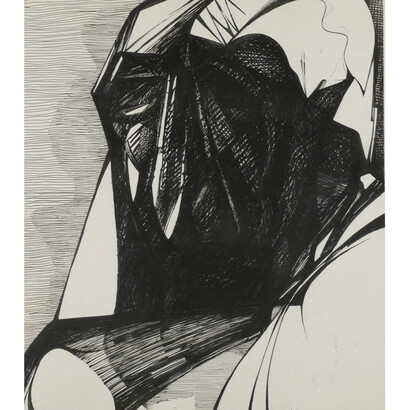 Ibrahim El Salahi, Polythene ghost. 2007, Indian ink on paper, 12.75x11 inches, 32.5x28cm, courtesy Skoto Gallery
