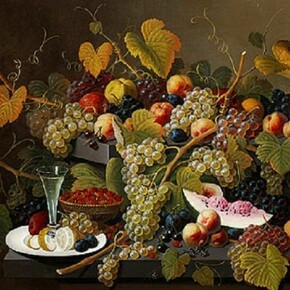 Severin Roesen (1816-1872), Two-Tiered Still Life of Fruit, about 1857-1872, Oil on canvas, 30 x 40 in.