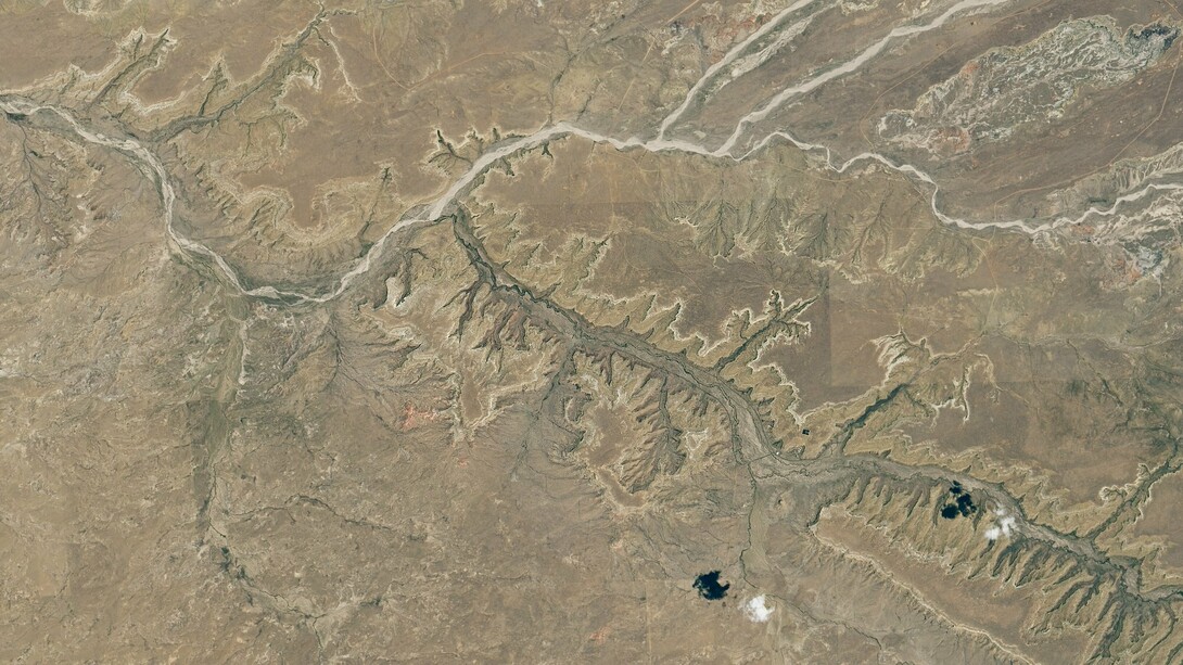 Imagen satelital del Cañón del Chaco, Nuevo México, Estados Unidos, utilizada para investigaciones arqueológicas