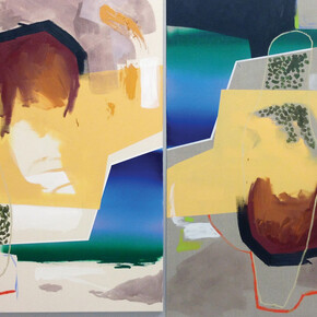 Trevor Kiernander, ?XYZ?, 2017, oil, acrylic, chalk pastel, and oil pastel on canvas, 155 x 290 cm (61 x 114 in) (diptych)