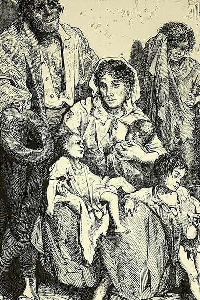 "Beggar Family in Jaén", etching, Gustave Doré, 1874