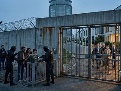A visual exploration of the “state of exception,” in which the promise of absolute security supplants democratic rights, creating a permanent regime of surveillance and exclusion