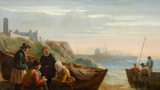 Walter Geikie, Fisher Folk at their Boats, oil on panel