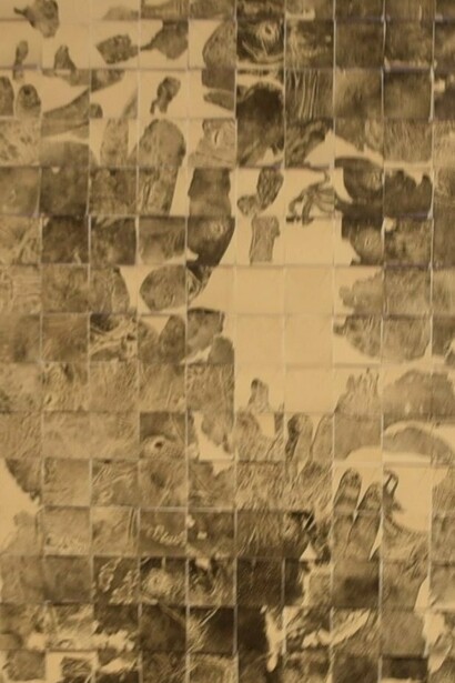 "Cartografía de una diáspora", latexgrafía sobre papel Gampi japonés, Priscilla Romero 