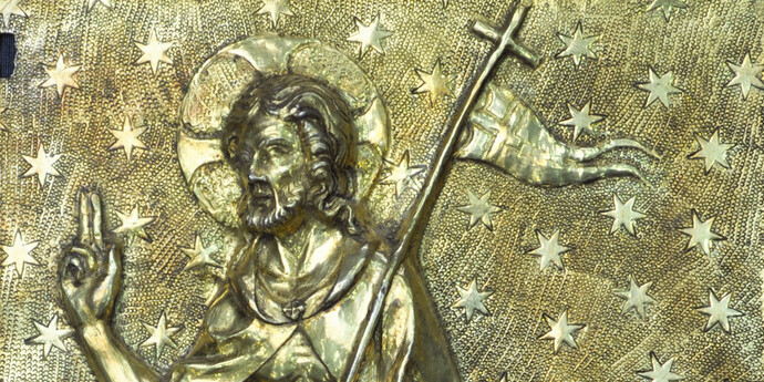 Vergoldetes Silberrelief mit der Auferstehung Christi, Frankreich, 14. Jh., Detail Reliquiendiptychon, Museum Schnütgen, Inv. G 693, Foto: Museum Schnütgen, Köln