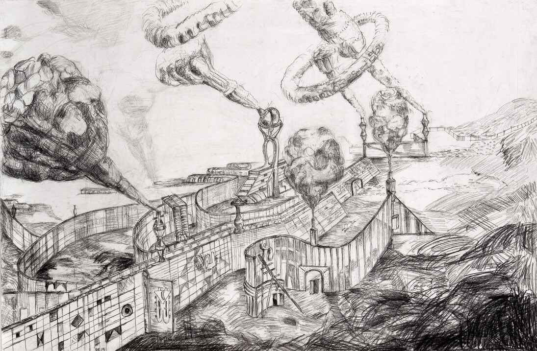 Les anneaux musicaux, 2015
Pierre noire, fusain et graphite sur papier 66 x 99 cm. Detail