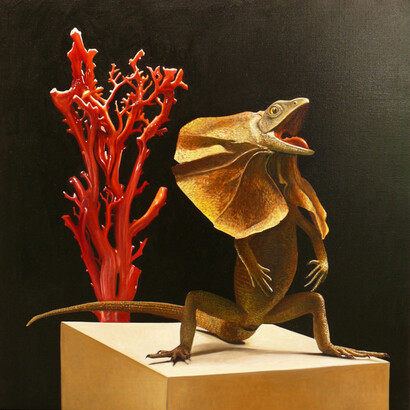 Antonio Sciacca, Clamidosauro, Olio su tela, 98 x 98 cm, 2008, Proprietà dellʼartista, Catania