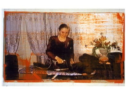 John Keane, Untitled (Terrorist) 3, 2004, Acrylic on inkjet on paper on jute © John Keane, Courtesy of Flowers Gallery, London and New York