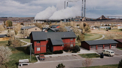 View from First Baptist Church of Colstrip: company houses and power plant, 1984, © David T. Hanson, from Colstrip, Montana (Taverner Press, 2010)
