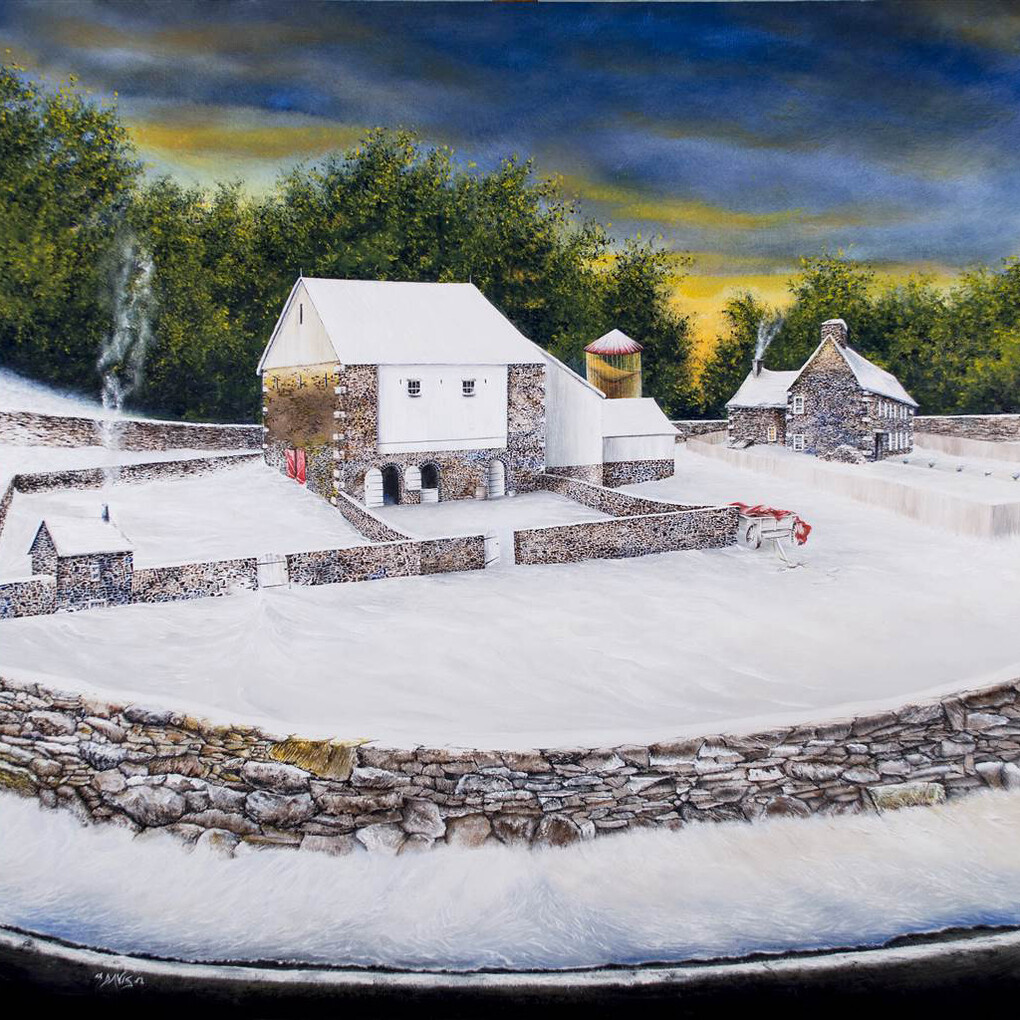 Lawrence J. Davis, Morning Chores, Oil on Wood, 36" x 36"