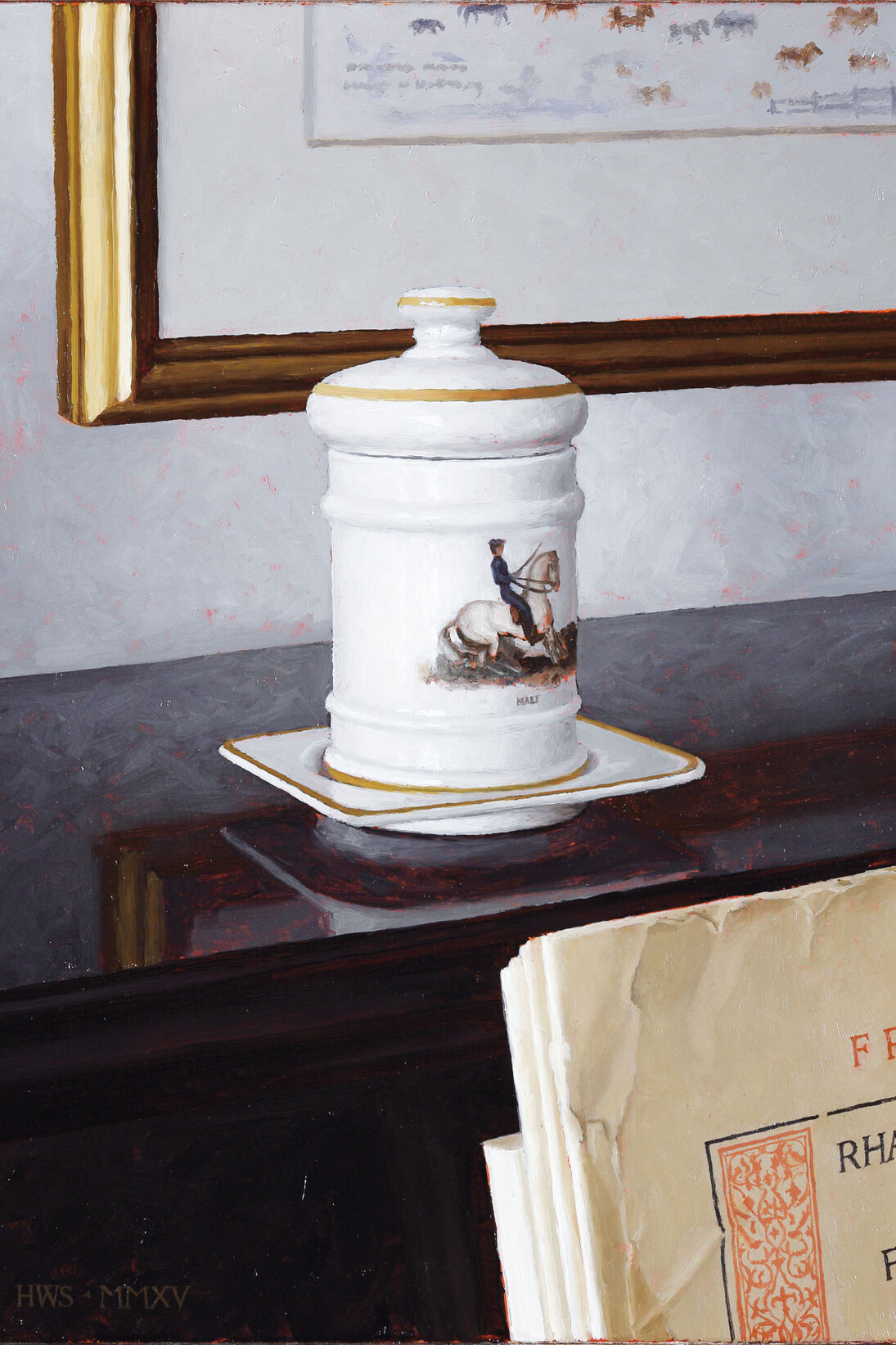 Harry Steen, Cigarette jar, oil on board, 12 x 9 inches