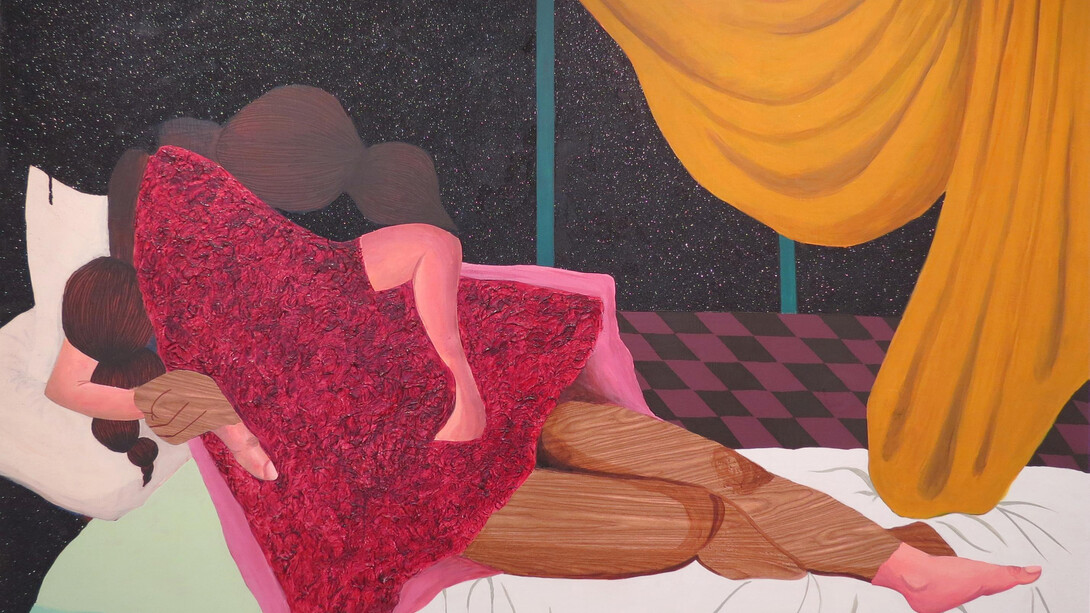Alexandria Smith, between delight, 2014, Acrylic, mixed media on panel, 48 x 60 inches