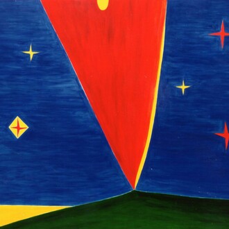 Nicola De Maria, Testa Orfica I, 1990, pigmento e resina su tela, 300x565 cm, courtesy Cortesi Gallery London – Lugano.