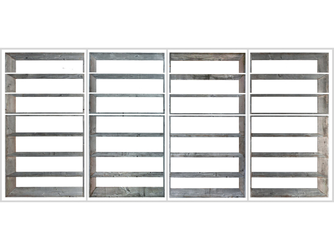 Michael Zelehoski, Athanasia, 2015, Assemblage with repurposed wood and phenolic plywood
4 pannels. 213 x 148 cm each / 84 x 58 in. each
213 x 472 cm / 84 x 184 in.