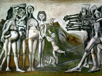 Pablo Picasso, Masacre en Corea, 1951. Óleo sobre lienzo, 110 x 210 cm. Musée national Picasso, París