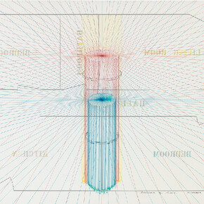 Arakawa, Texture of Time, 1977, Acrylic, pencil, art marker on canvas, 69 × 103 1/2 inches, framed (175.3 × 262.9 cm) © 2017 Estate of Madeline Gins. Reproduced with permission of the Estate of Madeline Gins, Photo by Rob McKeever