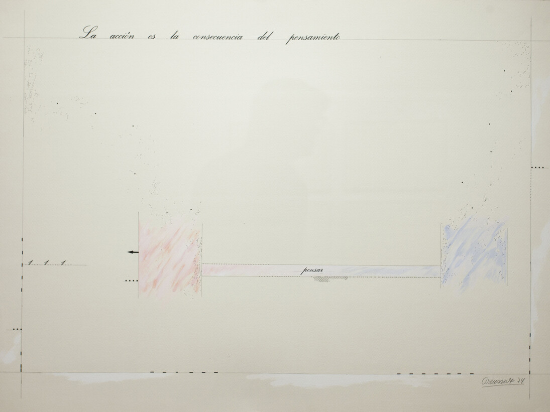 Marie Orensanz, La acción es la consecuencia del pensamiento, 1974, M/M acrylic pencil on paper, 19.68” x  27.56” (50 x 70cms)
