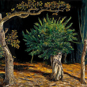 Three Pollards, Julian Perry, oil on panel, 2004