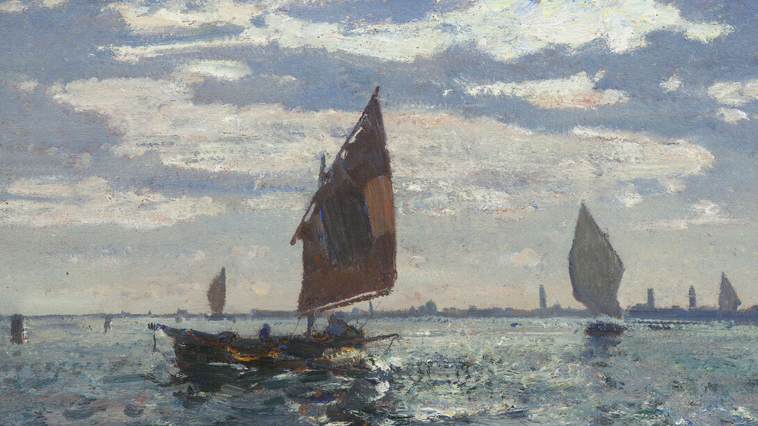 Beppe Ciardi, Murano vista da Venezia, olio su tavola, 45 x 65 cm. Courtesy of Galleria Bottegantica