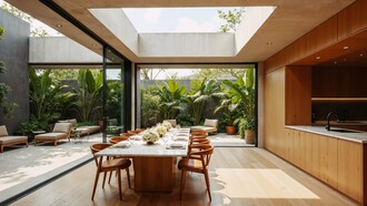 A modern home designed around light, openness and greenery, representing the balance between comfort and nature