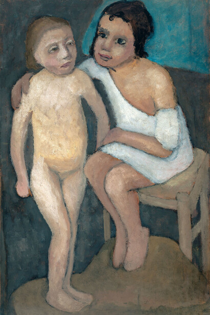 Paula Modersohn-Becker, Ragazza seduta con camicia bianca e bambina nuda in piedi, maggio/giugno 1906, Museen Böttcherstrasse, Paula Modersohn-Becker Museum, Bremen