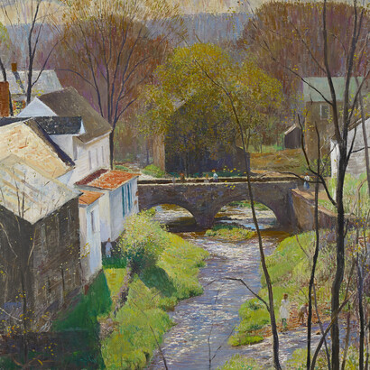 Daniel Garber (1880-1958), Carversville, Springtime, Oil on canvas, 30 1/8 x 28 ¼ inches (76.5 x 71.8 cm). Avery Galleries, Bryn Mawr, PA