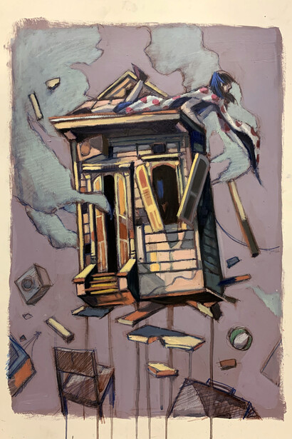 Le false sicurezze, 40 x 60 cm, olio gesso e gouache su carta Fabriano, 2020