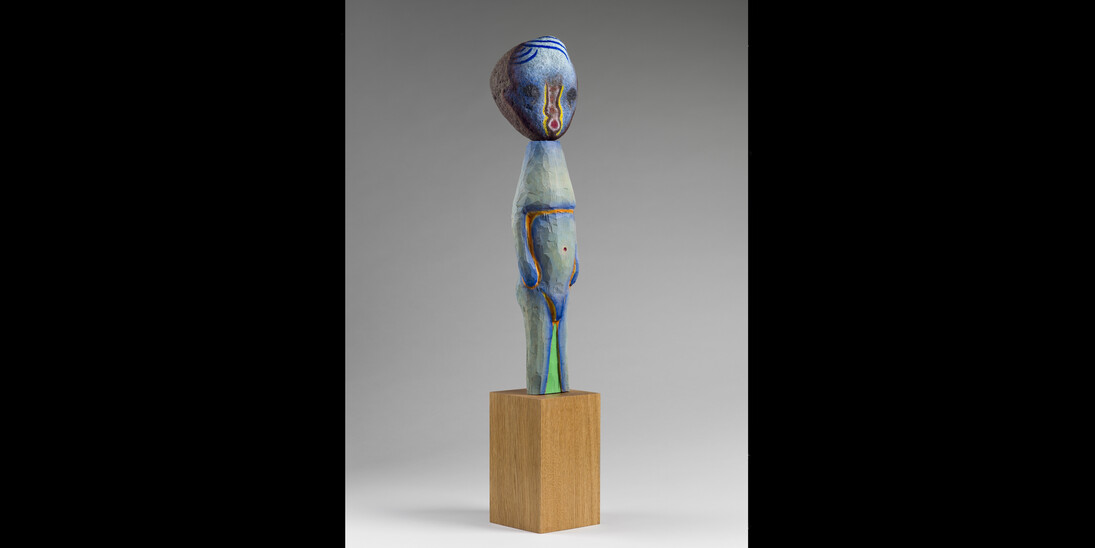 “Untitled”, 2017, Stone, wood, acrylic, iron, leather, 80 x 13 x 13 cm 31 1/2 x 5 1/8 x 5 1/8 in. Photo: Kei Okano ©2017 Izumi Kato. Courtesy the Artist and Perrotin