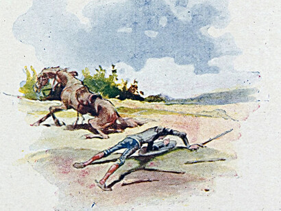 "El ingenioso hidalgo Don Quijote de la Mancha",1905, vol 1 p.78, edición adornada con acuarelas de Salvador Tusell, 1894?, sacadas de las célebres composiciones de Gustave Doré. Casa Editorial Vda. de Luis Tasso, Barcelona, España