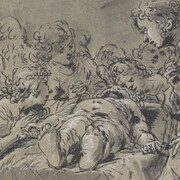 Leonard Bramer, Dead Christ with Angels (a&b), 1614-1627, brush and black ink and grey wash on brown laid paper,6 1/2 in. x 8 1/4 in. (16.5 cm. x 20.9 cm.), Bequest of the Honorable James Bowdoin III. Courtesy of Bowdoin College Museum of Art, Brunswick, Maine