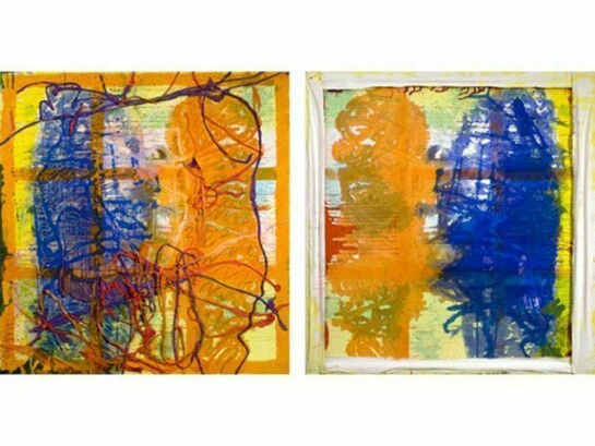Dona Nelson, Orangey, 2011, Acrylic and dyed cheesecloth on canvas, 83 x 81 in. (double-sided)