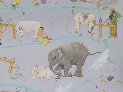 NS Harsha, Mooing here and now (detail), 2014, Acrylic on canvas, 190 x 150 cm, 74 3/4 x 59 1/8 in, Courtesy the Artist and Victoria Miro, London © NS Harsha