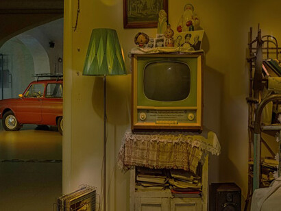 The interior of an old Soviet house, featuring original furniture and design elements