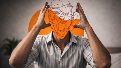 A portrait of inner noise: the visible weight of thoughts that refuse to quiet