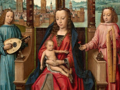 Master of the Legend of Saint Lucy, The Virgin and Child surrounded by musical angels (détail). Courtoisie de Artcurial