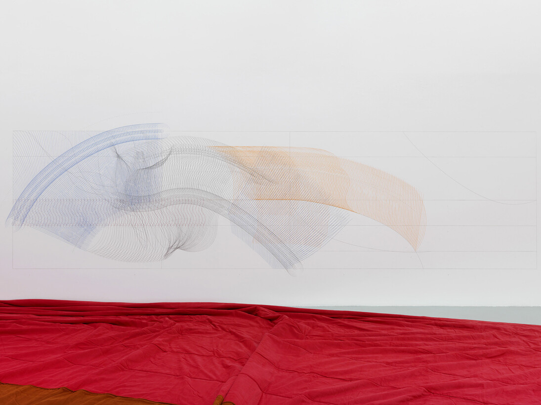 Giuseppe Gabellone, Untitled, 2014, coloured pencil on wall, 168 × 558 cm (66 ⅛" x 219 ⅝"), Photo: Marcus Leith. Courtesy of greengrassi, London