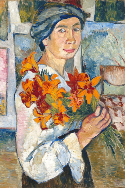 N.S. Goncharova, Self-portrait with lilies (detail), 1907–1908. Courtesy of the New Tretyakov Gallery