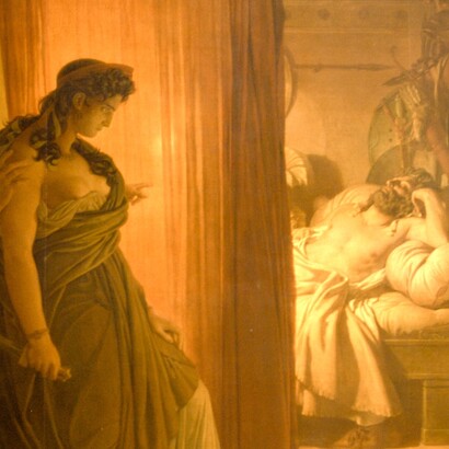 Clitemnestra a punto de asesinar a Agamenón, por Gérin