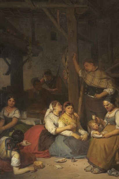 Valeriano Domínguez Bastida Bécquer, Interior de una casa de un pueblo de Aragón, cuando la familia se reúne por la tarde a tomar el chocolate (detalle), 1866. Cortesía del Museo Nacional del Prado